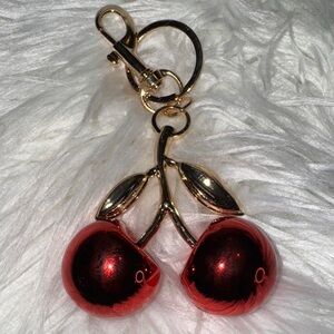 Chrome Cherry Keychain with Gold Accents